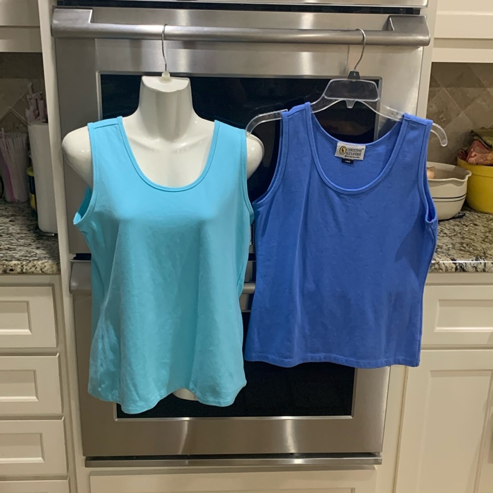 Bundle of two Christine Alexander tank tops color is sea blue and aqua green.
